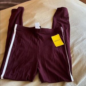 Forever 21 Burgundy Leggings with White Stripes. Size S